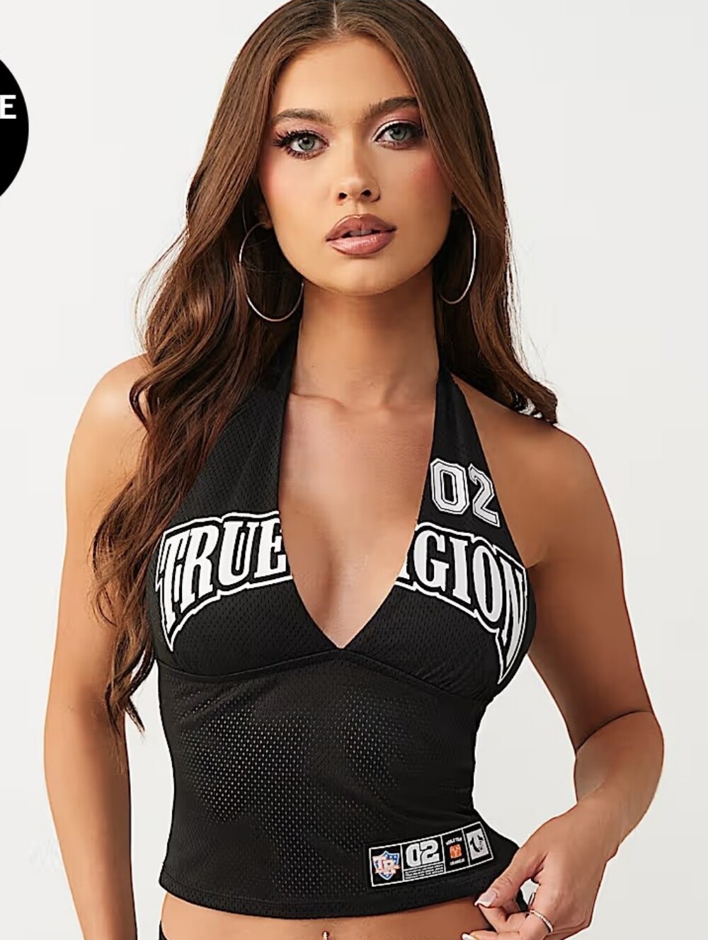 True Religion Black Printed Sporty Mesh Halter Top